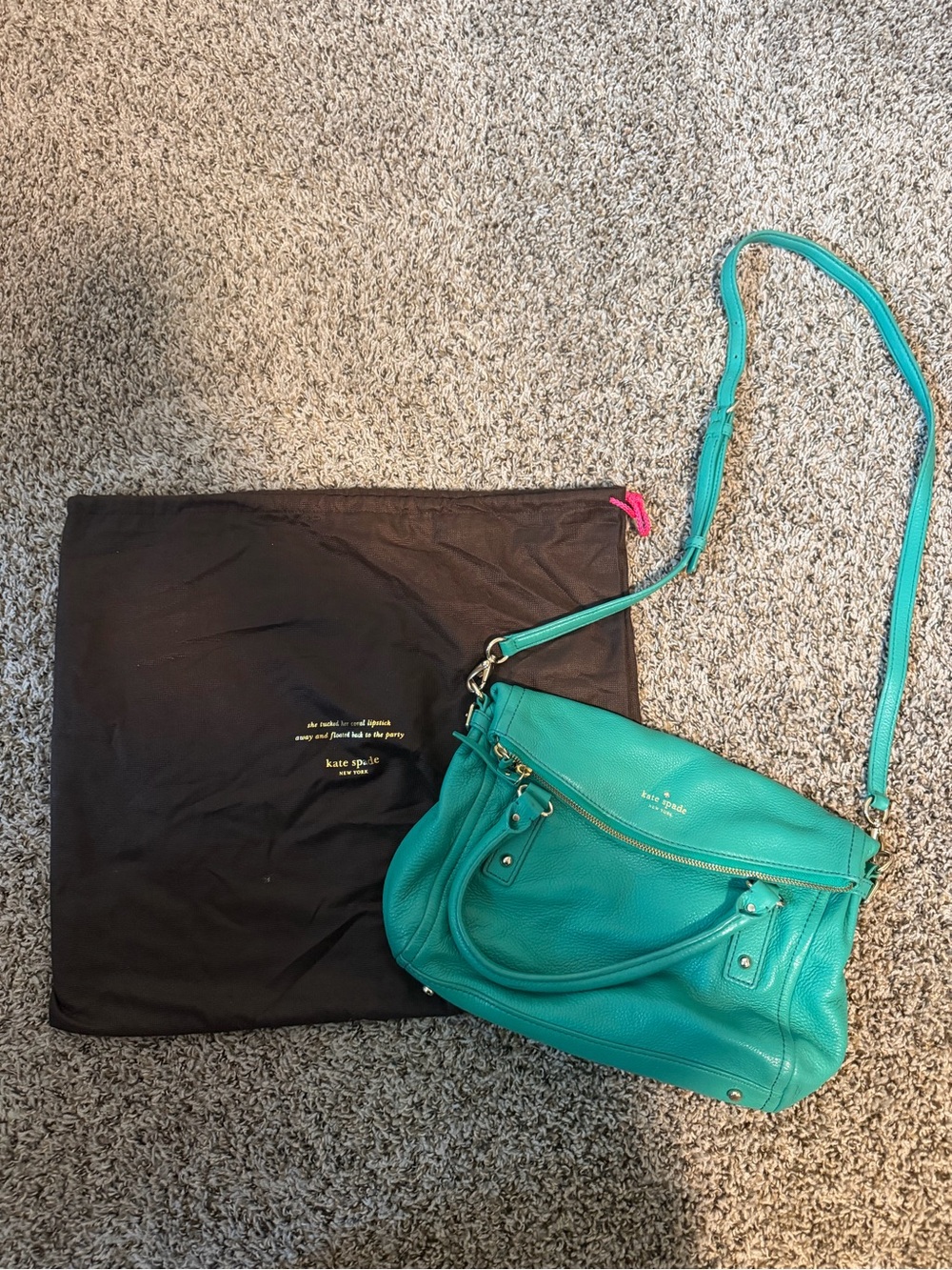 ⚡️Kate Spade Cobble Hill Teal Pebble Leather Fold Over - Picture 1 of 5